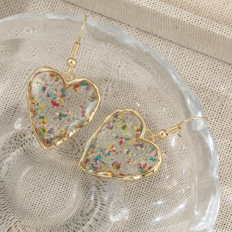Cute Heart Shaped Earrings For Women Dried Flower Transparent Resin Drop Earring Romantic Jewelry Anniversary Valentines Gift TEEK