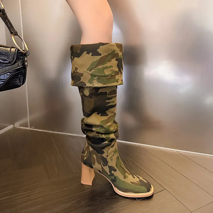 TEEK - Camouflage Denim Long Folding Boots SHOES theteekdotcom   