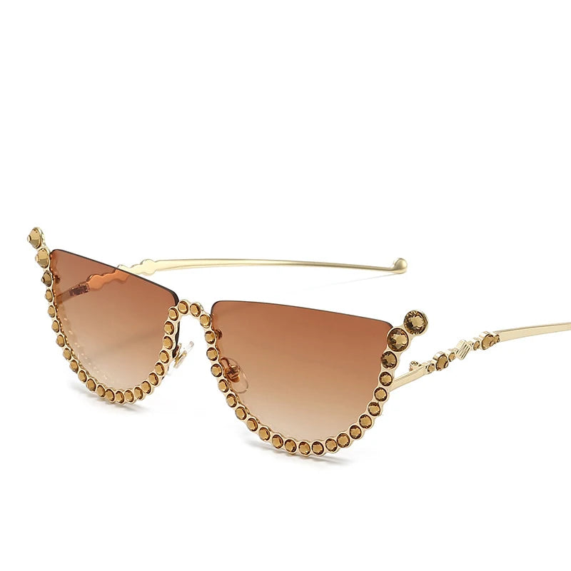 TEEK - Semi Framed Bejeweled Cat Eye Sunglasses EYEGLASSES theteekdotcom Brown