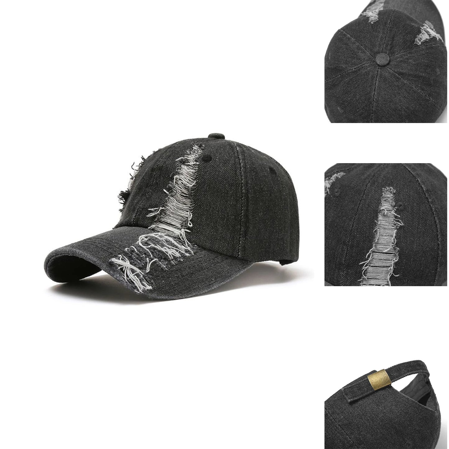 TEEK - Goth Denim Ripped Baseball Cap HAT theteekdotcom green One Size