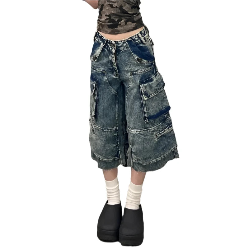 TEEK - Oversized Big Pocketed Cropped Jean Shorts SHORTS theteekdotcom   