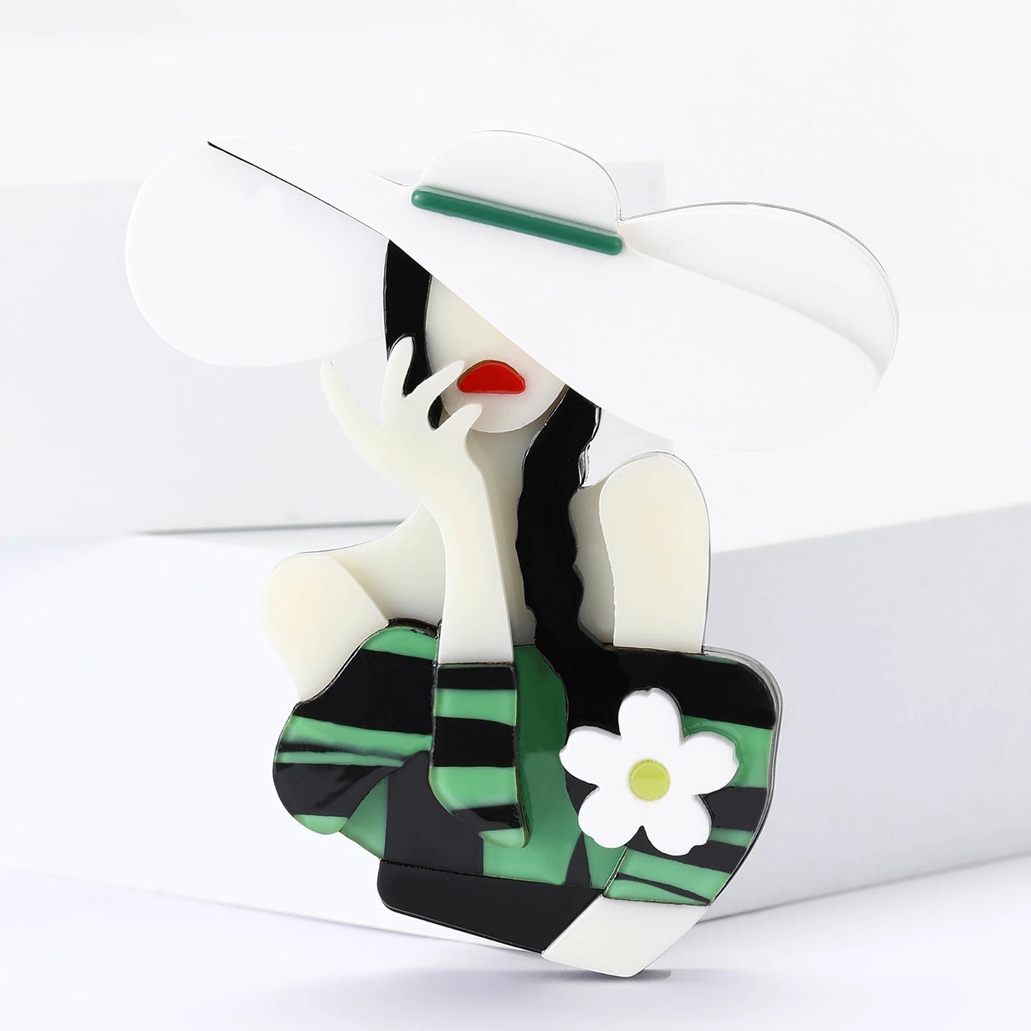 Elegant Acrylic Girls Brooches for Women Unisex Character Face Pins Office Party Funny Luxury Friend Gifts Jewelry Accessories TEEK Green4612