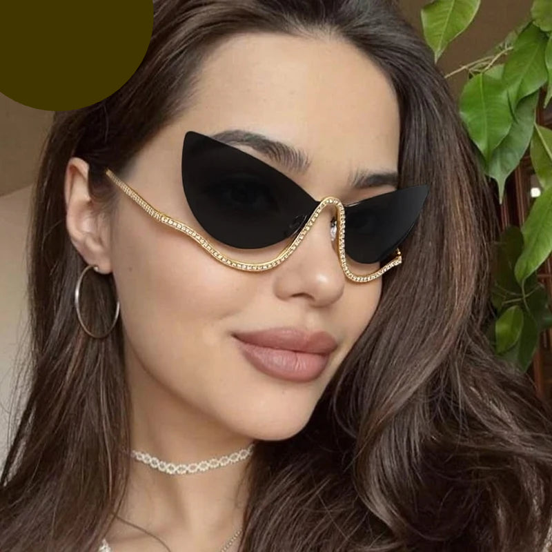 TEEK - Cat Eye Rimless Rhinestone Sunglasses EYEGLASSES theteekdotcom