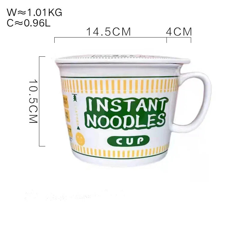 TEEK - Instant Noodle Ceramic Handle Cup Bowl Lid Set HOME DECOR theteekdotcom Green 900mL  