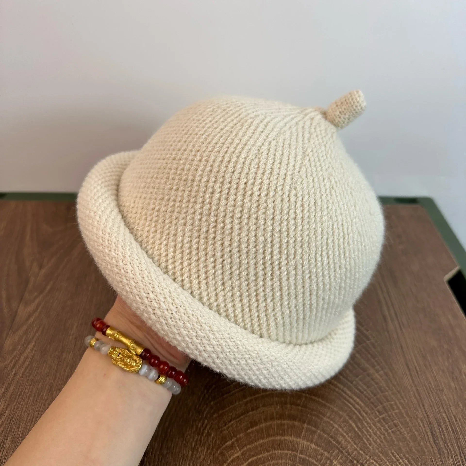 TEEK - Knitted Melon Beret Pacifier Cap HAT theteekdotcom Ivory 54-58cm