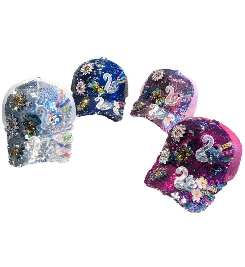 TEEK - Diamond Sequin Fox Baseball Cap HAT theteekdotcom   