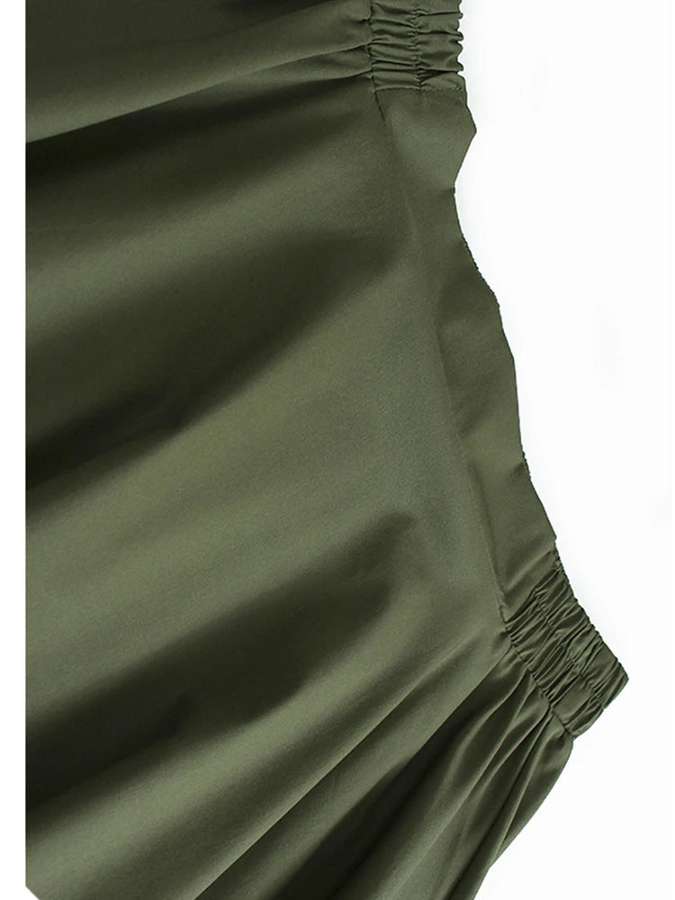 TEEK - Elastic Waist Army Green Pleated Irregular Skirt SKIRT theteekdotcom   