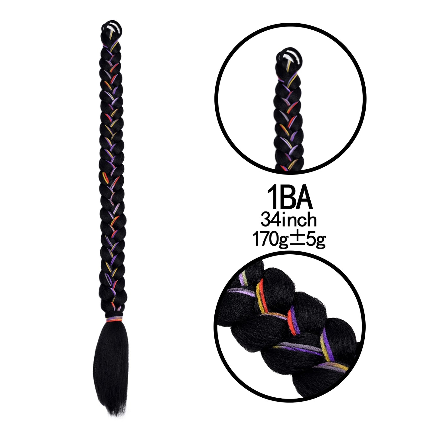 TEEK - 20 Inch Long Braided Synthetic PonytailHair Extension HAIR theteekdotcom 1B 34Inch 170g