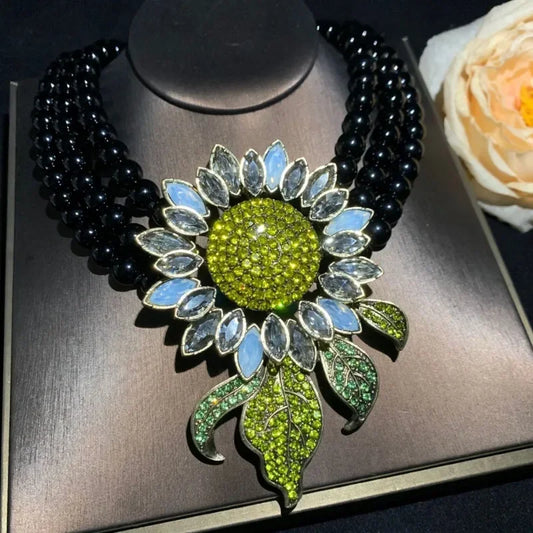 TEEK - Glass Beaded Zircon Sunflower Jewelry JEWELRY theteekdotcom necklace  C  