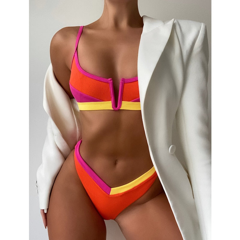 TEEK - Vintage Micro V-Bra Brazilian Thong Bikini SWIMWEAR theteekdotcom orange XS 