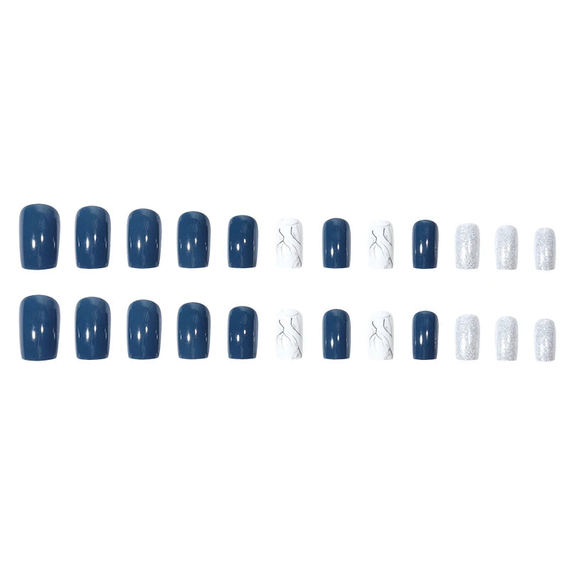 TEEK - 24 Pcs Medium Size Almond Shaped Blue Frost False Nails NAIL ART theteekdotcom   