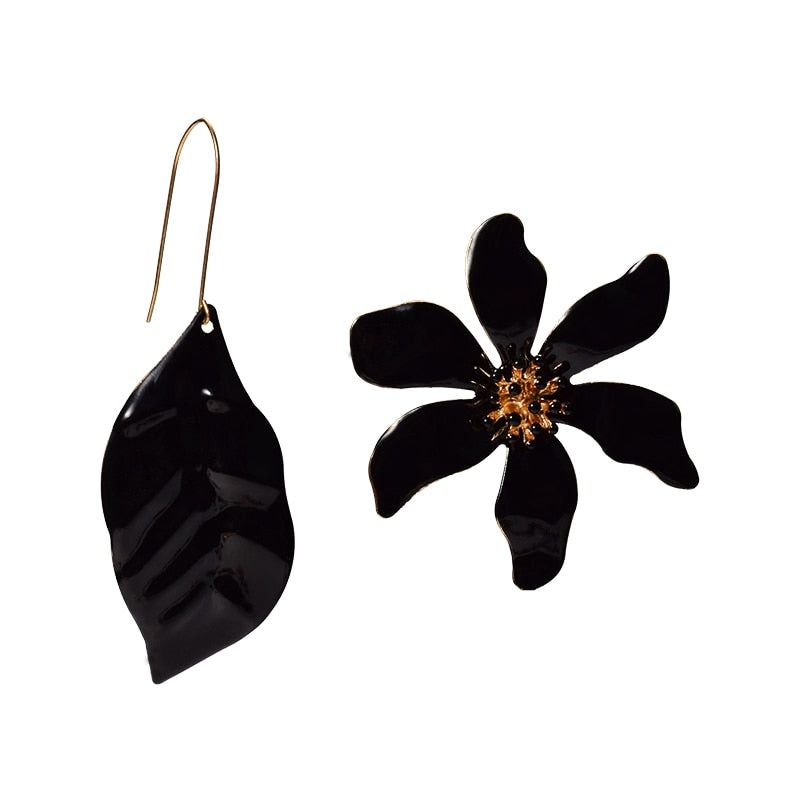 TEEK - Mix Leaf Flower Dangle Drop Earrings JEWELRY theteekdotcom Black  