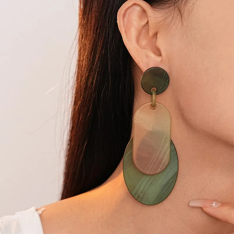 Individually Exaggerated Acrylic Geometric Circular Pendant Earrings, Vintage Bohemian Jewelry Trendy Women's Pendant Earrings TEEK