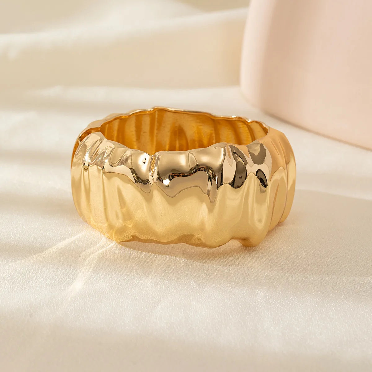 TEEK - Golden Beige Geometric Thick Oversized Bangles JEWELRY theteekdotcom F