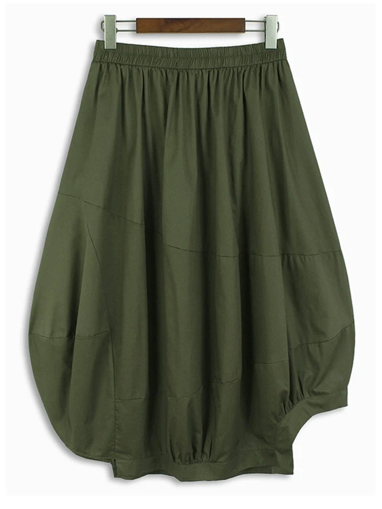 TEEK - Elastic Waist Army Green Pleated Irregular Skirt SKIRT theteekdotcom   