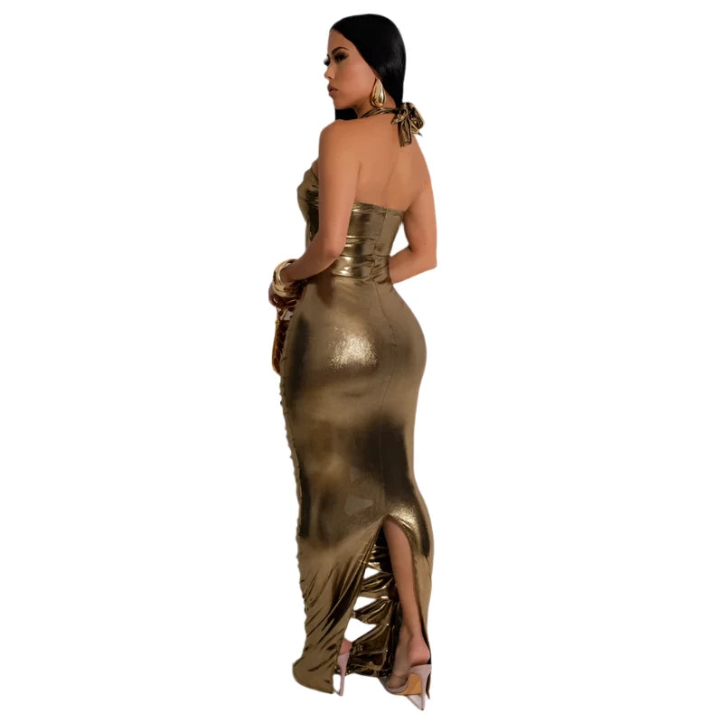 TEEK - Gilding Halter Peep Sleeveless Dress DRESS theteekdotcom