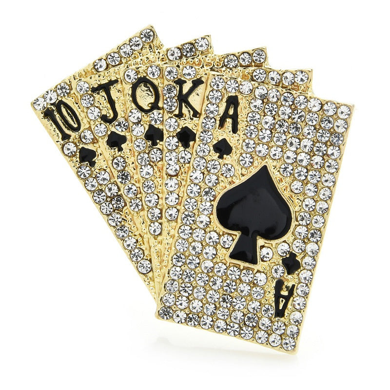 TEEK - Sparkling Full Crystal Poker Cards Brooch JEWELRY theteekdotcom