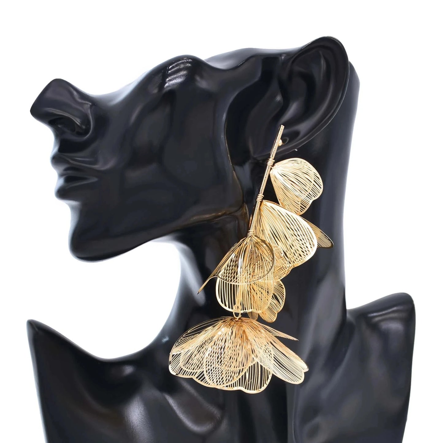 TEEK - Romantic Hollow Petal Long Earrings JEWELRY theteekdotcom GOLD  