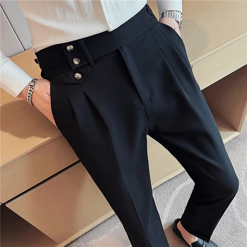 TEEK - British Style High Waist Mens Suit Pants PANTS theteekdotcom Black 29 