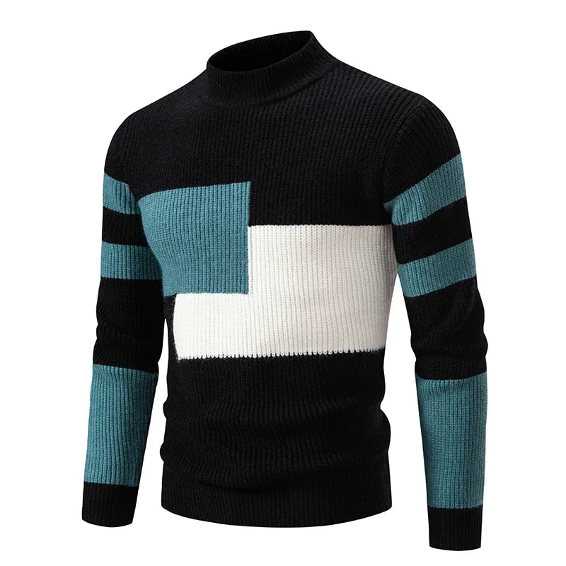 TEEK - Mens Neck Knit Pullover Sweater TOPS theteekdotcom M191-black and green TAG M / US S 