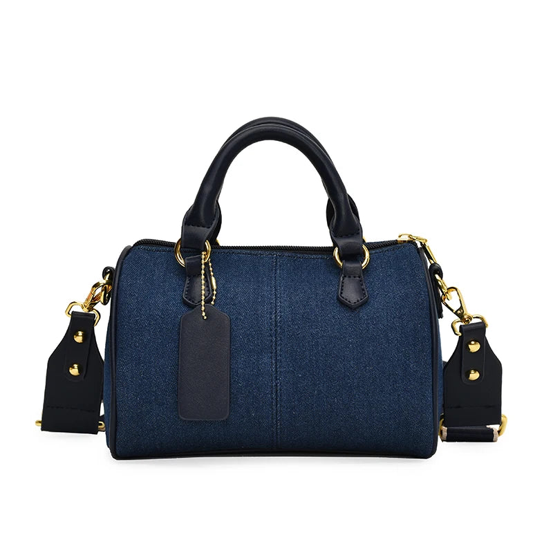 TEEK - Patchwork Colorblock Denim Shoulder Boston Bag BAG TEEK Blue