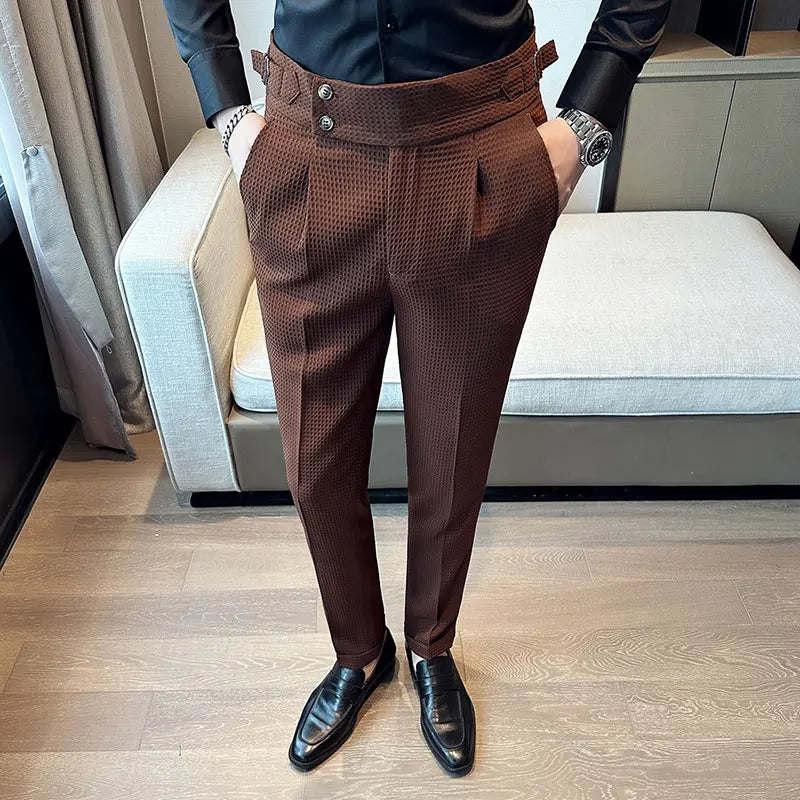 TEEK - Mens High Waisted Suit Pantalones PANTS theteekdotcom Coffee 29 