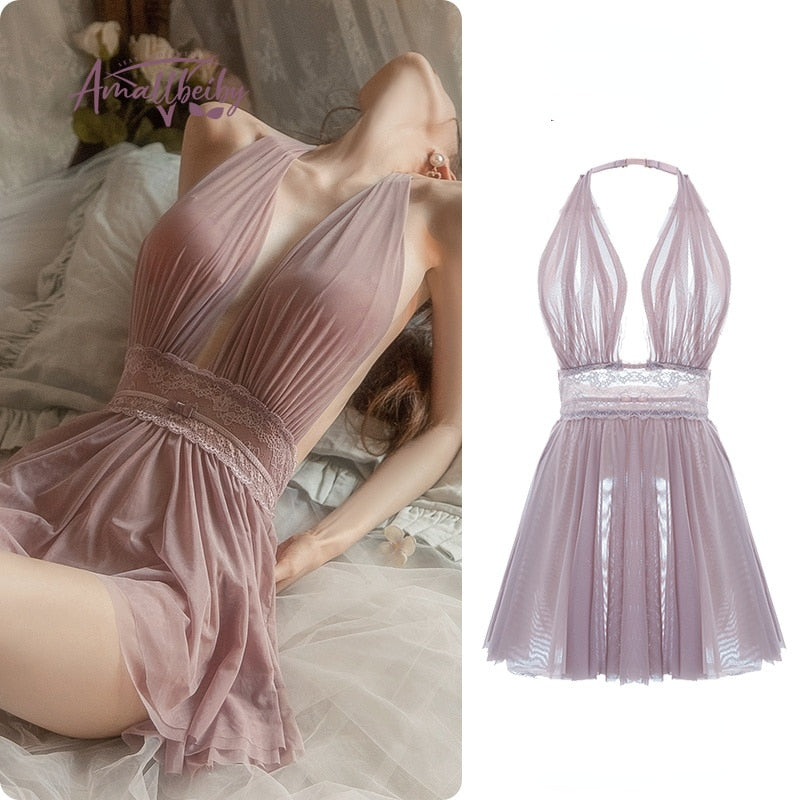 TEEK - Back Lace Backless Nightdress LINGERIE theteekdotcom Lavender M 