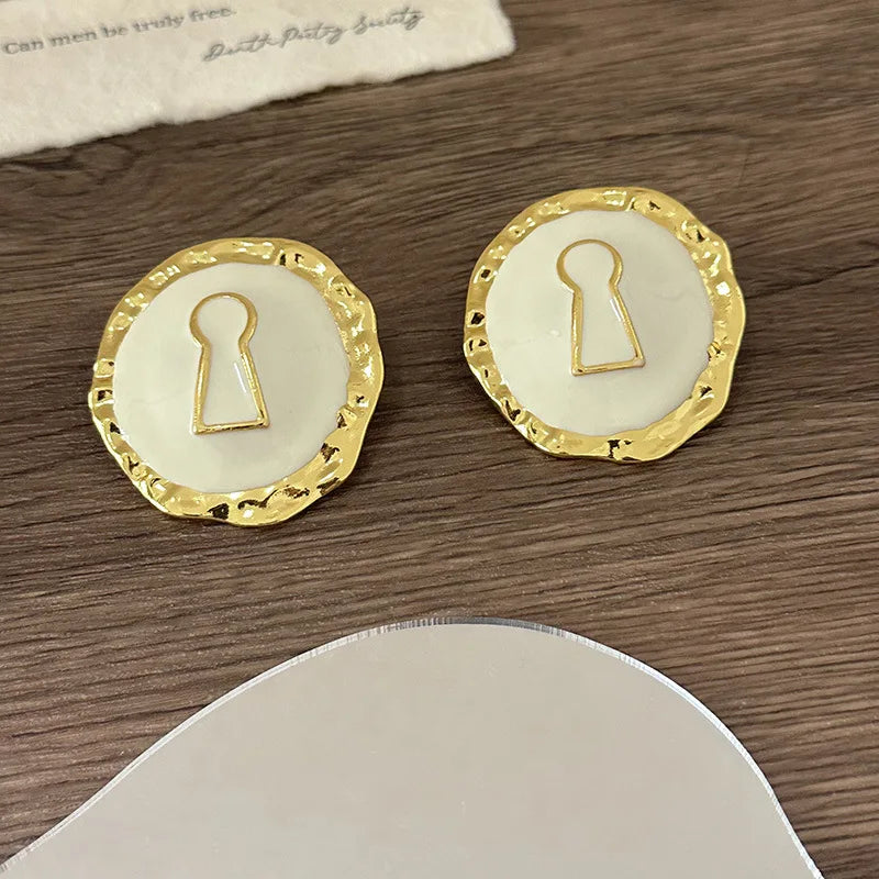 TEEK - Vintage Exaggerated Metal Alloy Round Jewelry JEWELRY theteekdotcom white earrings