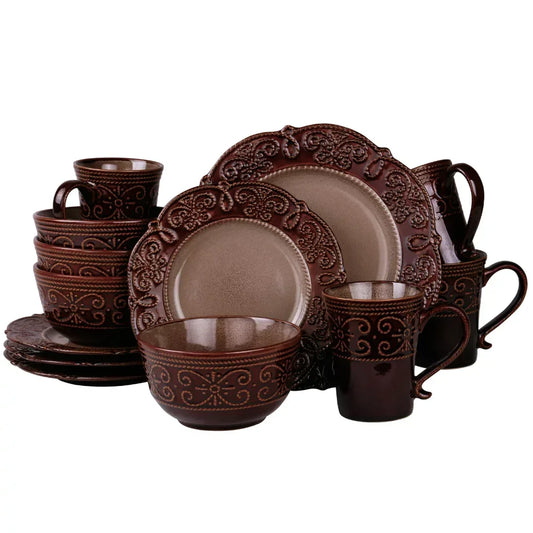 TEEK - Salia 16 Piece Textures Stoneware Dinnerware Set HOME DECOR theteekdotcom   