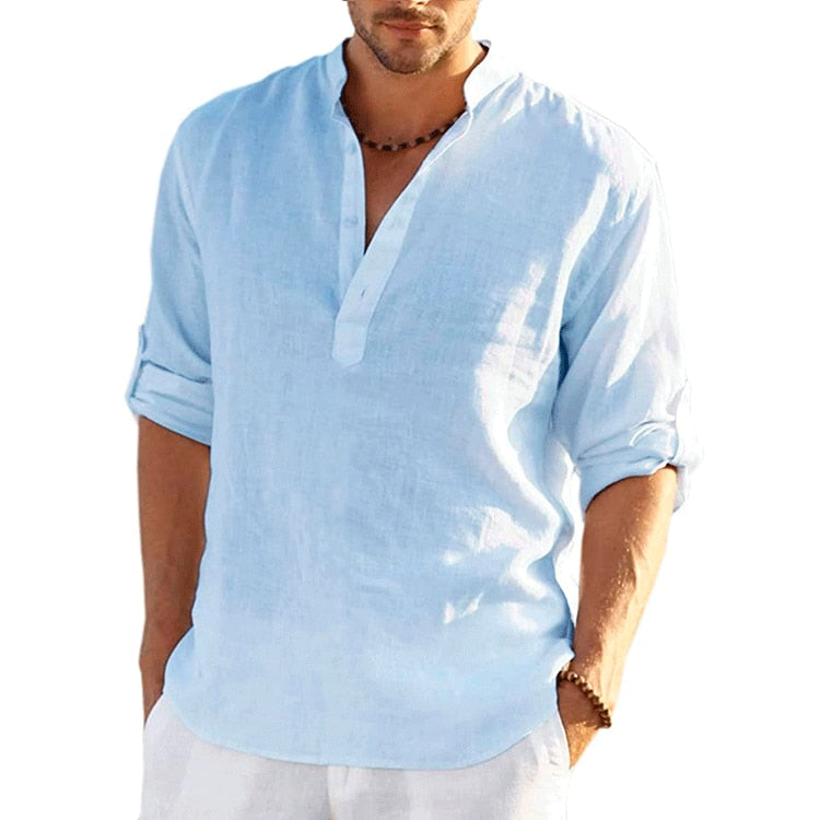TEEK - Linen Long Sleeve Solid Loose Shirt TOPS theteekdotcom light blue US XXS | Label S 