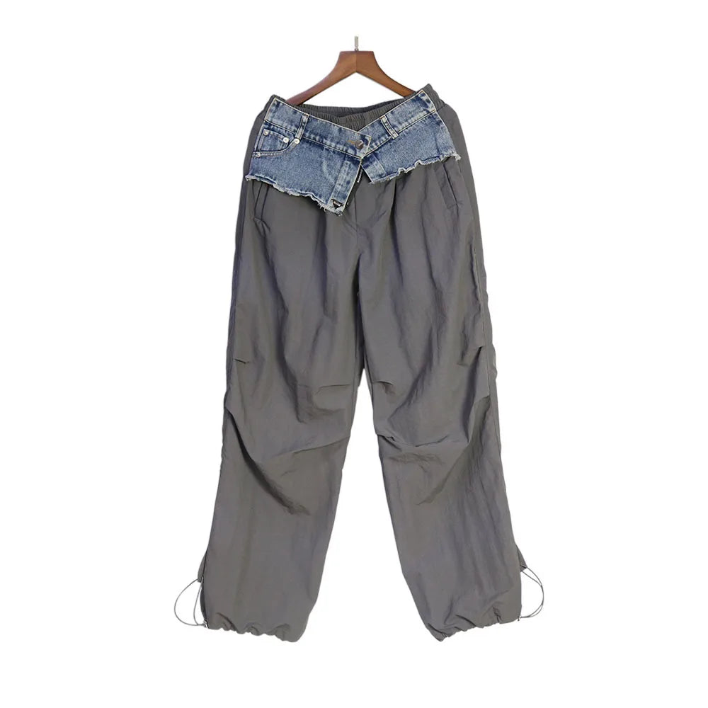 TEEK - Denim Pocket Patchwork Wide Leg Cargo Pants PANTS theteekdotcom Gray One Size 