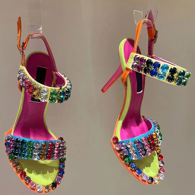 TEEK - Colorful  Crystal Rivets Buckle Sandals SHOES theteekdotcom   