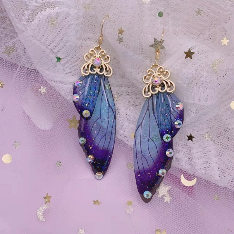 TEEK - Handmade Fairy Wing Earrings  theteekdotcom Gold-New Blue  