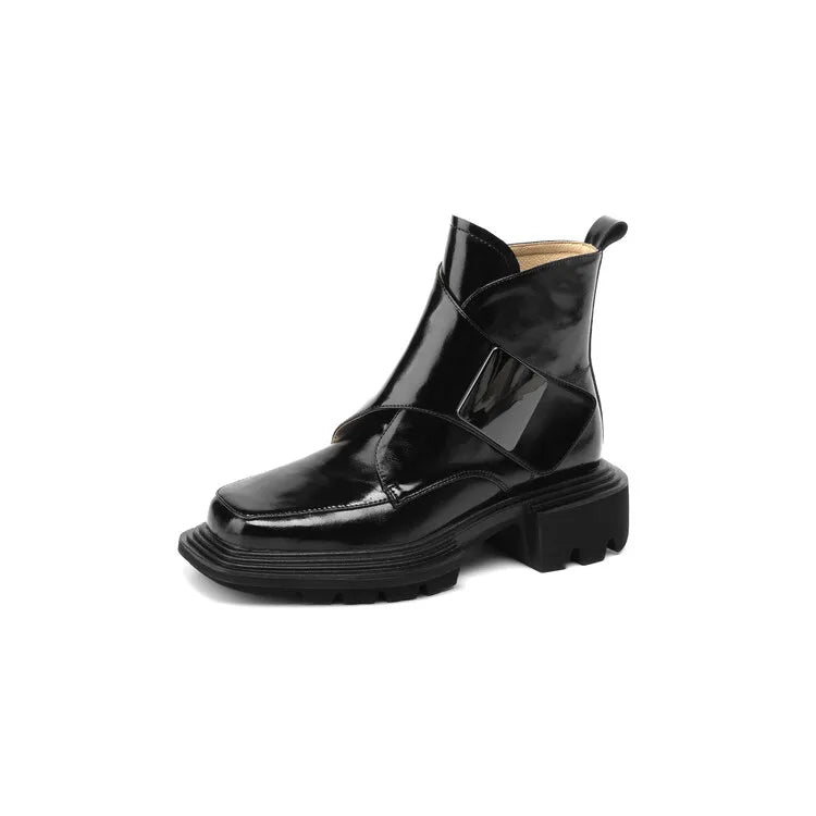 TEEK - Split Leather Square Toe Chunky Platform Boots SHOES theteekdotcom black-no fur 8.5 