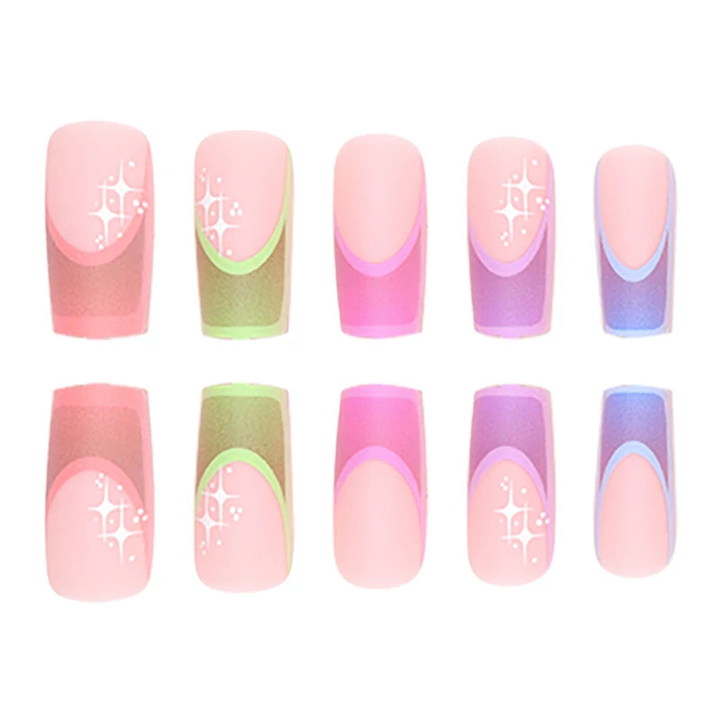 TEEK - 24 Pieces of Medium Coffin Multicolored French Fake Nails NAIL ART theteekdotcom   