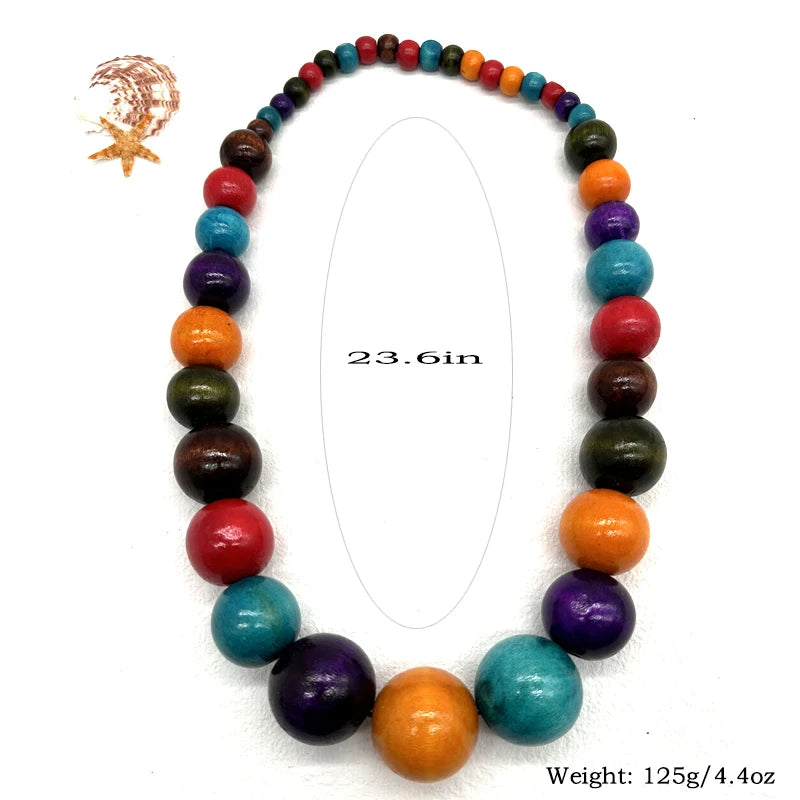 TEEK - Colorful Big Wood Beads Long Necklace JEWELRY TEEK