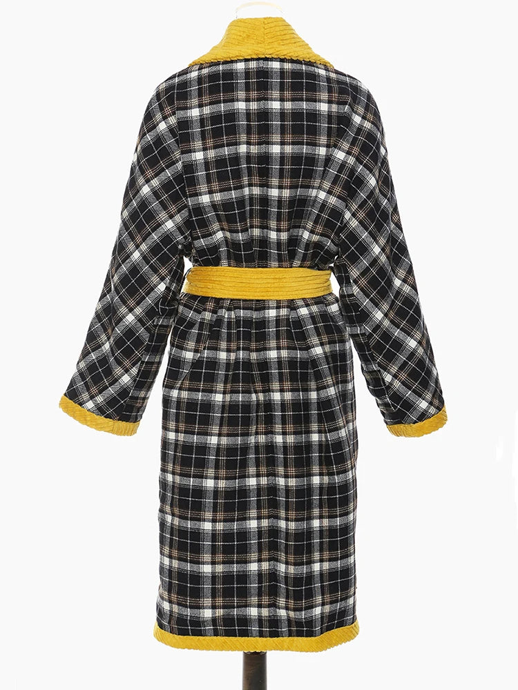 TEEK - Womens Yellow Plaid Belted Reversible Robe ROBE theteekdotcom   