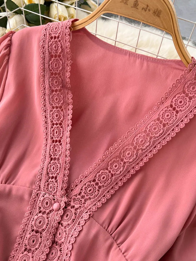 TEEK - Vintage Lace Puff Short Sleeve Dress DRESS theteekdotcom   