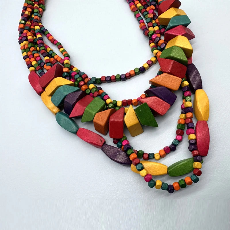 TEEK - Bohemian Multilayer Wood Bead Handmade Necklace