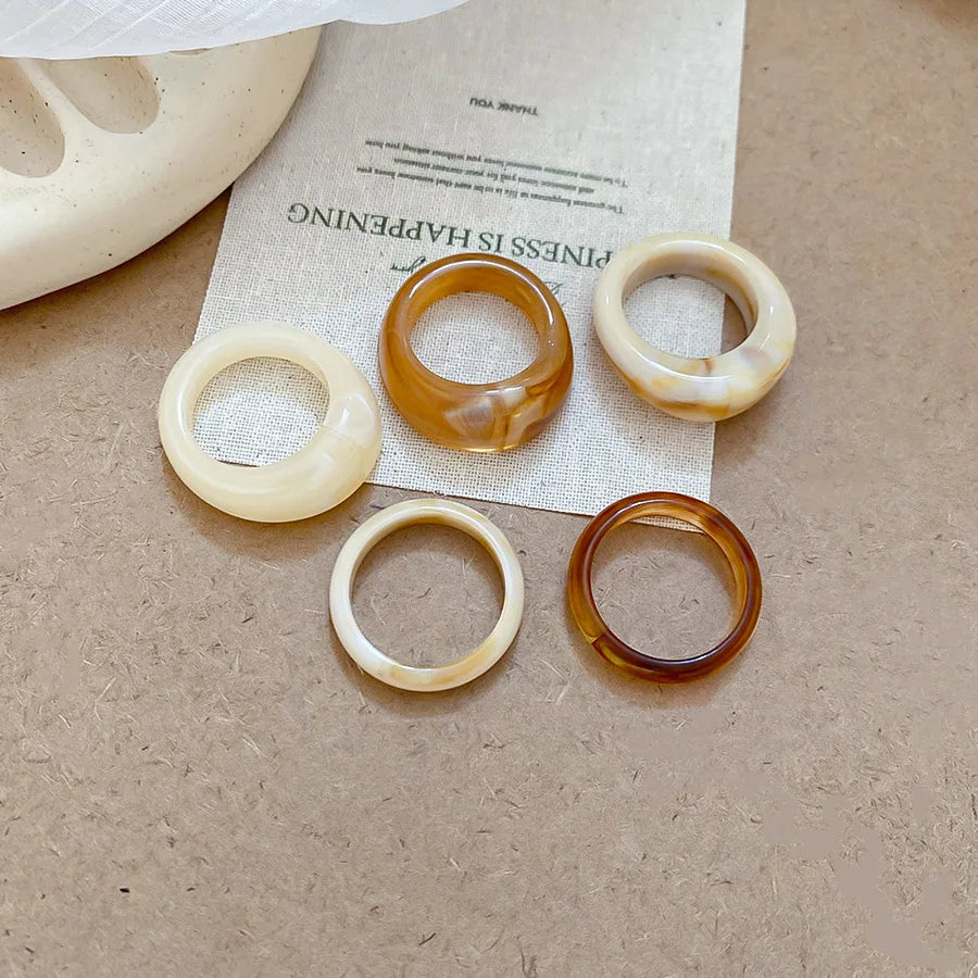 2 Pcs Square Round Irregular Smuding Acrylic Rings for Women Geometric Candy Color Sweet Resin Index Finger Ring Jewelry Sets F TEEK Style11