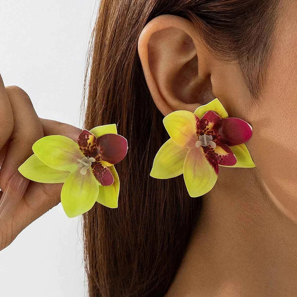 Bohemian Colorful Polyester Large Flowers Earrings for Women Girls New Trendy Vintage Vacation Stud Earrings Jewelry Accessories TEEK 02