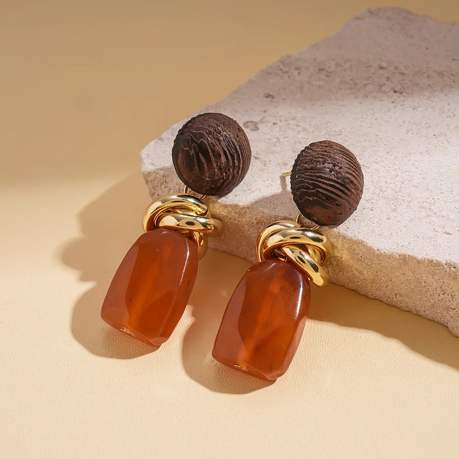 TEEK - Metal Wrap Irregular Dangle Earrings JEWELRY theteekdotcom Brown