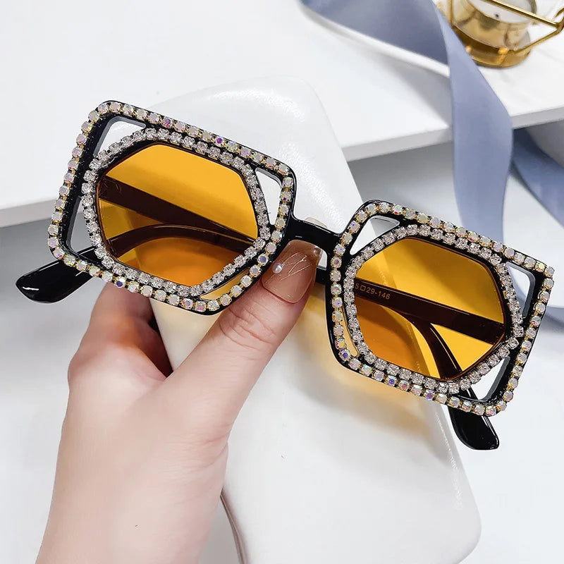 TEEK - Square Lux Double Down Diamond Sunglasses EYEGLASSES theteekdotcom C5 Black-Yellow  
