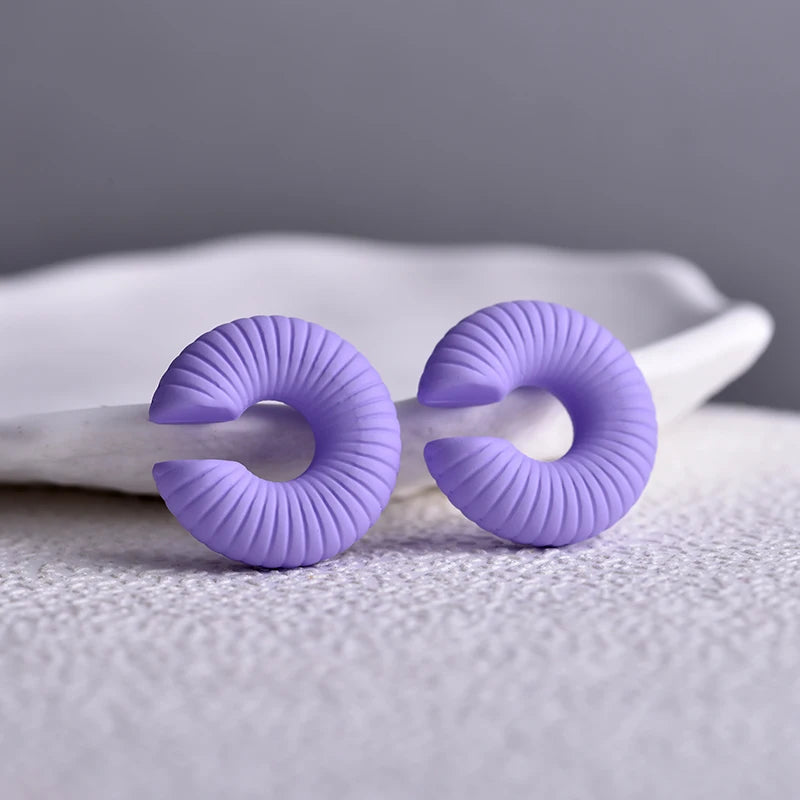 1 Pair Simple Round Circle Clip Earrings For Women C Shape Acrylic Red Blue Black Pink No Pierced Cartilage Lightweight Ear Cuff TEEK Purple 01