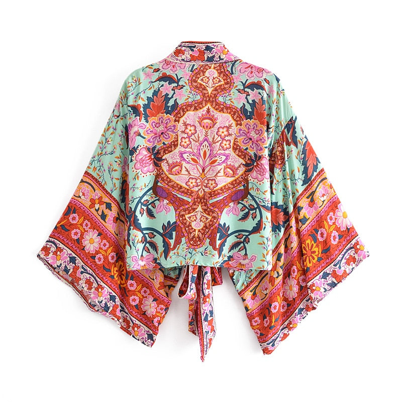 TEEK - Boho Queens Vintage Floral Sashes Short  Kimono Robe ROBE theteekdotcom   