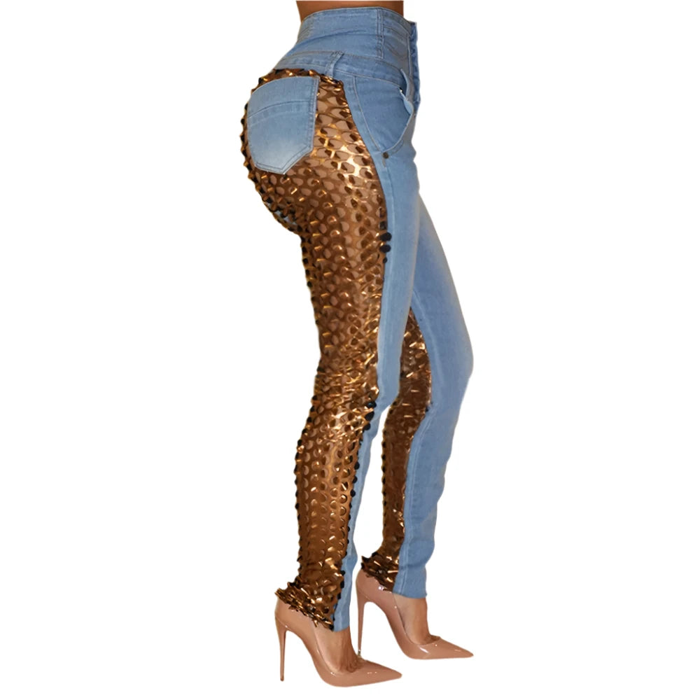 TEEK - Plus Size Gold Contrast Scales Skinny Jeans PANTS theteekdotcom XL  