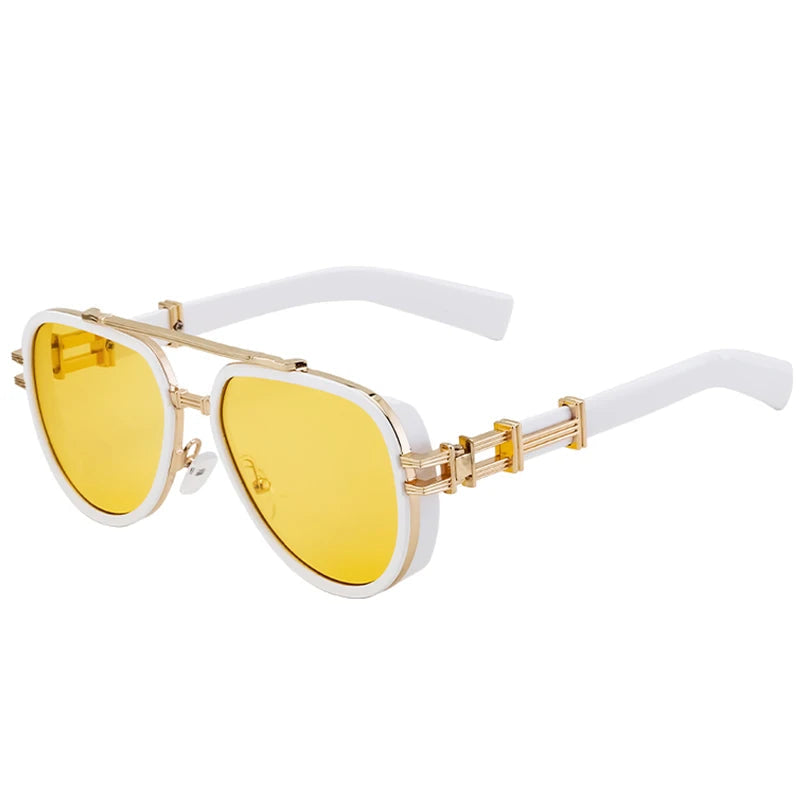 TEEK - Vintage Punk Oval Double Beam Sunglasses EYEGLASSES theteekdotcom C7 WhiteYellow