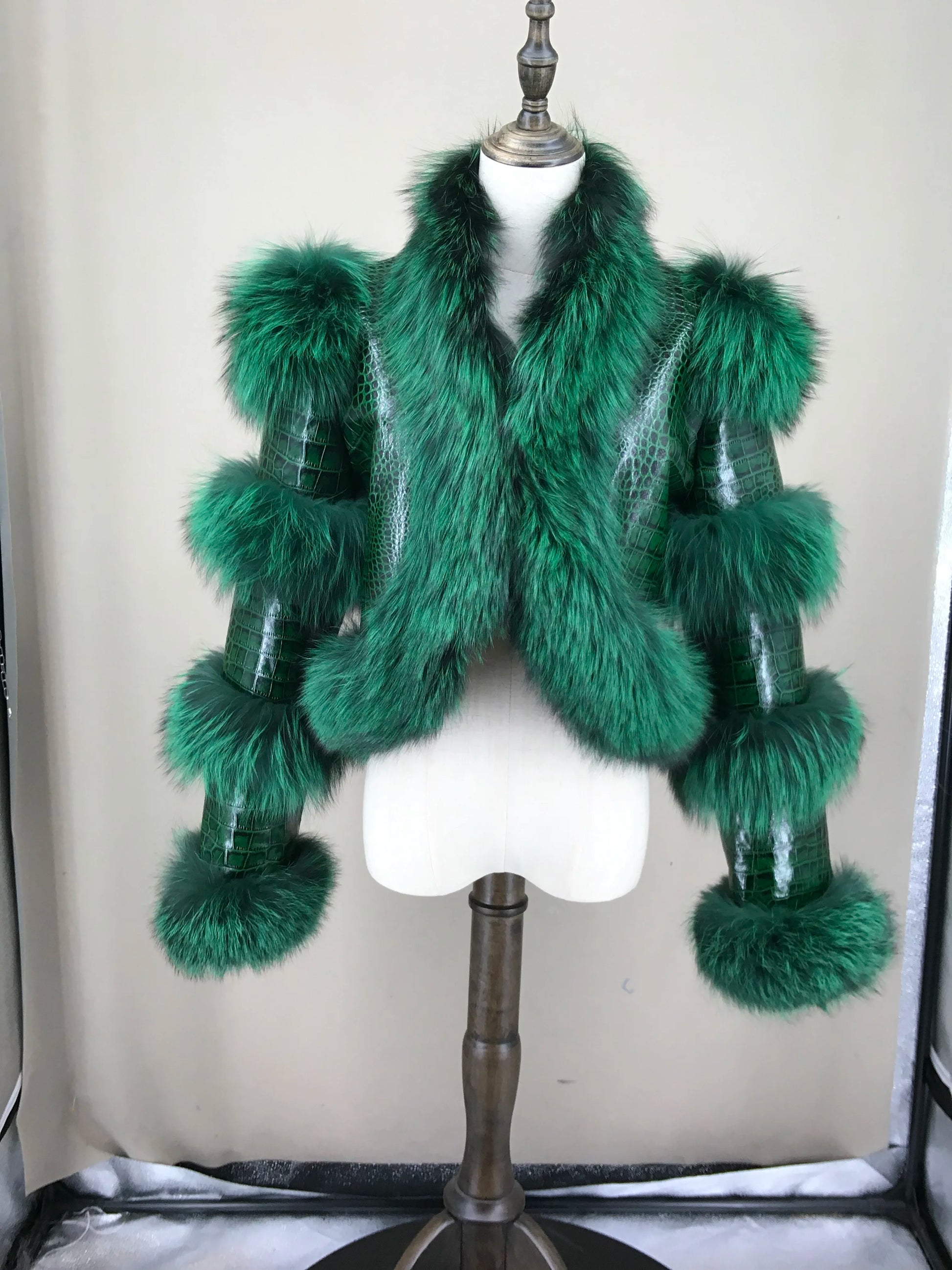 TEEK - Natural Fluff Tier Sleeve Crop Coat JACKET theteekdotcom green XS 