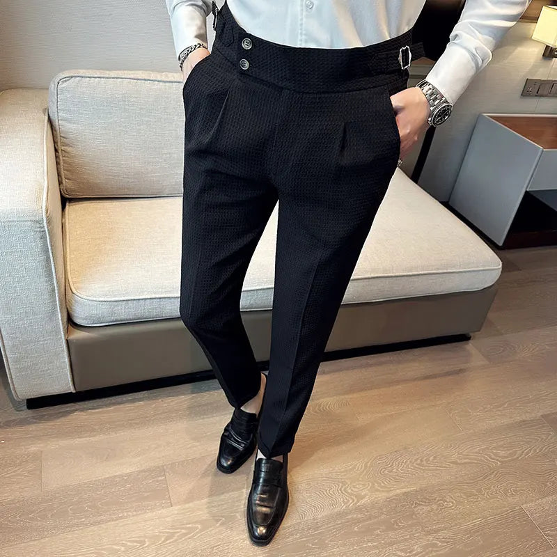 TEEK - Mens High Waisted Suit Pantalones PANTS theteekdotcom Black 29 