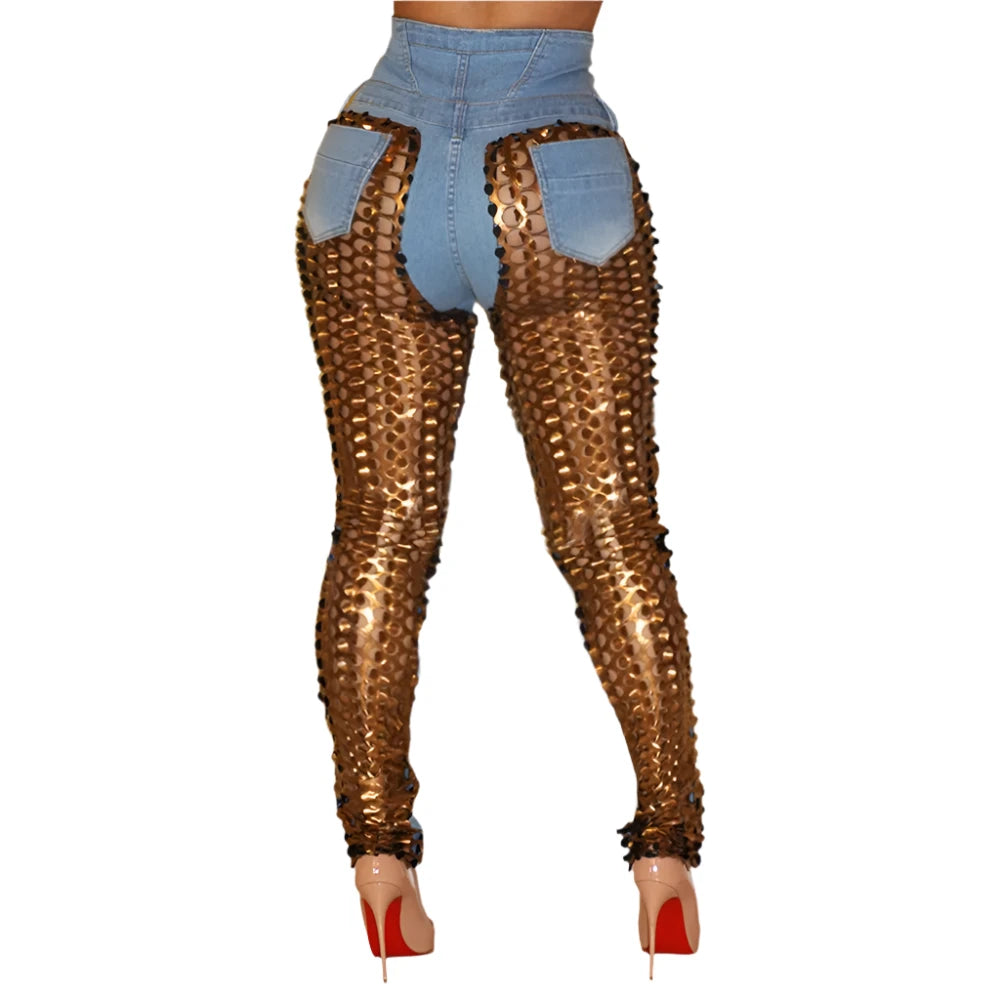 TEEK - Plus Size Gold Contrast Scales Skinny Jeans PANTS theteekdotcom   